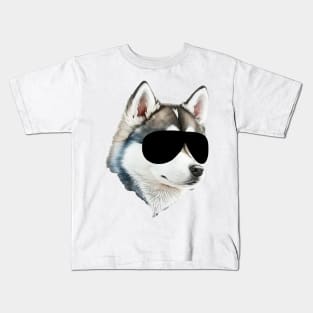 Funny husky Dog with Black Sunglasses Kids T-Shirt